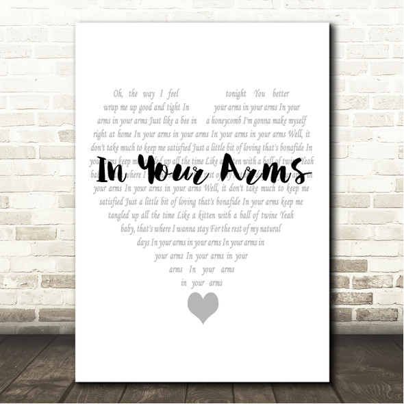 Elvis Presley In Your Arms Simple Heart Pale Grey Song Lyric Wall Art Canvas Framed Print