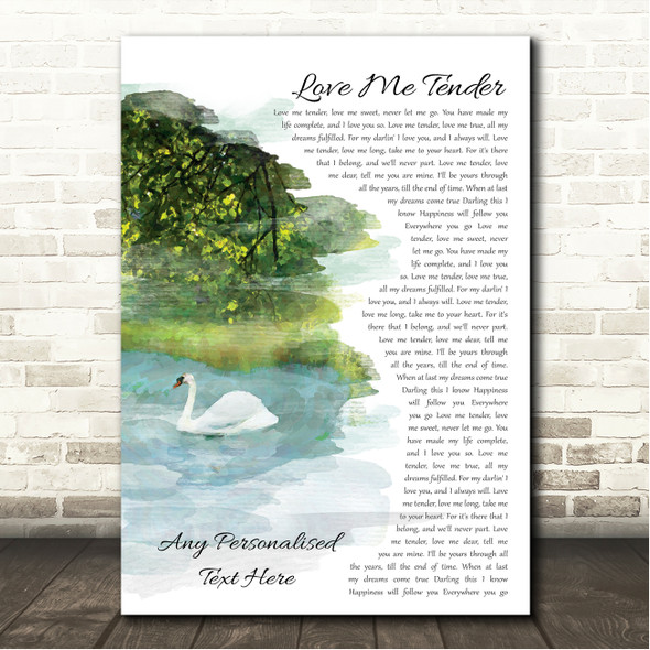 Elvis Presley Love Me Tender Swan Lake Memorial Song Lyric Wall Art Canvas Framed Print