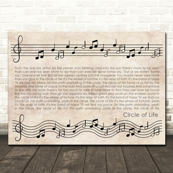 Elton John Circle of Life Vintage Music Notes Script Song Lyric Wall Art Canvas Framed Print