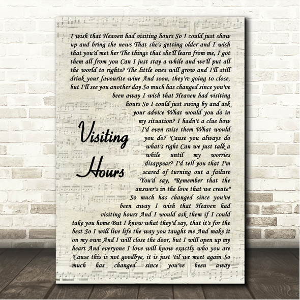Ed Sheeran Visiting Hours Vintage Script Song Lyric Wall Art Canvas Framed Print