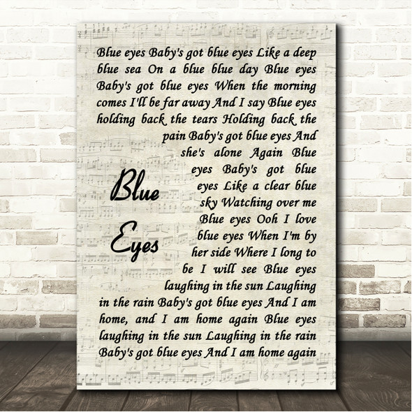 Elton John Blue Eyes Vintage Script Song Lyric Wall Art Canvas Framed Print