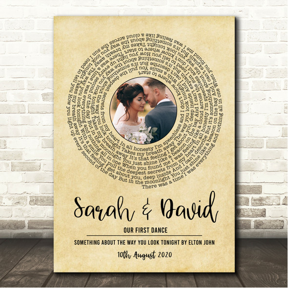 Elton John Something About The Way You Look Tonight Vintage Vinyl Record Wedding First Dance Photo Song Lyric Wall Art Canvas Framed Print