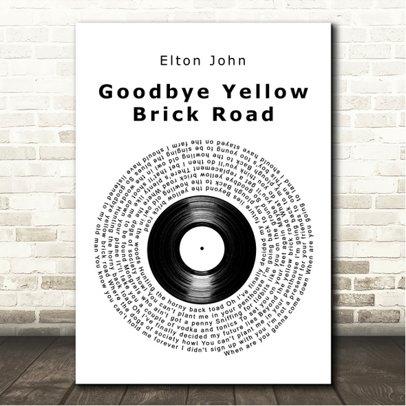 Elton John Goodbye Yellow Brick Road Vinyl Record Song Lyric Wall Art Canvas Framed Print