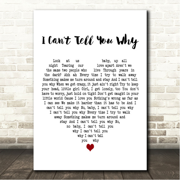 Eagles I Cant Tell You Why White Heart Song Lyric Wall Art Canvas Framed Print