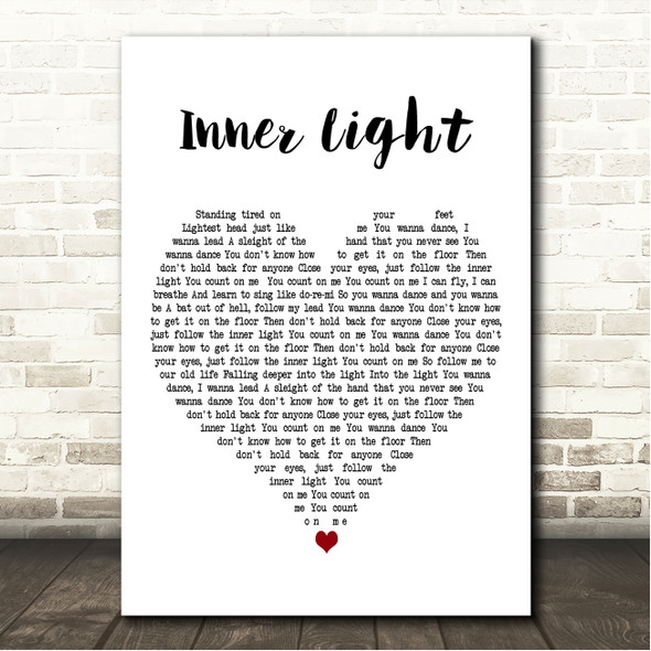 Elderbrook & Bob Moses Inner Light White Heart Song Lyric Wall Art Canvas Framed Print
