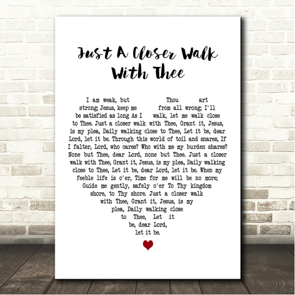 Ella Fitzgerald Just A Closer Walk With Thee White Heart Song Lyric Wall Art Canvas Framed Print