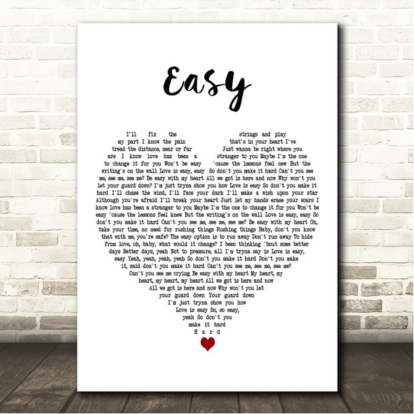 Ella Mai Easy White Heart Song Lyric Wall Art Canvas Framed Print