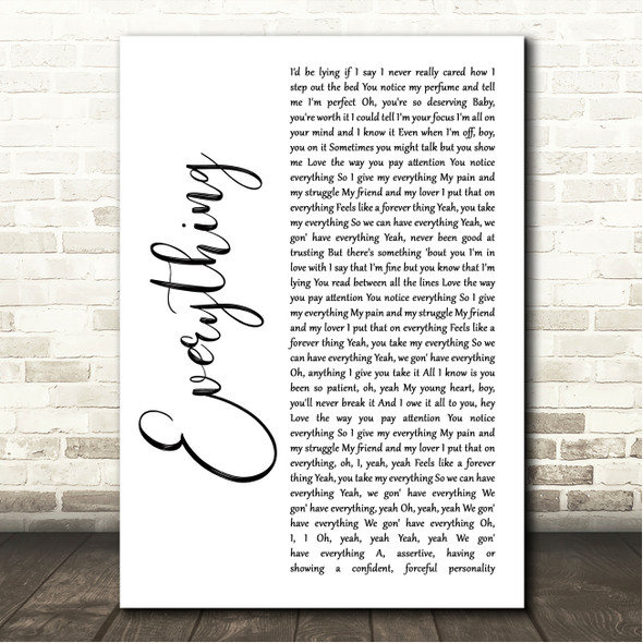 Ella Mai feat. John Legend Everything White Script Song Lyric Wall Art Canvas Framed Print