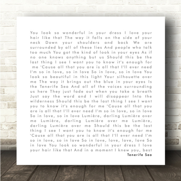 Ed Sheeran Tenerife Sea White Square Simple Script Song Lyric Wall Art Canvas Framed Print