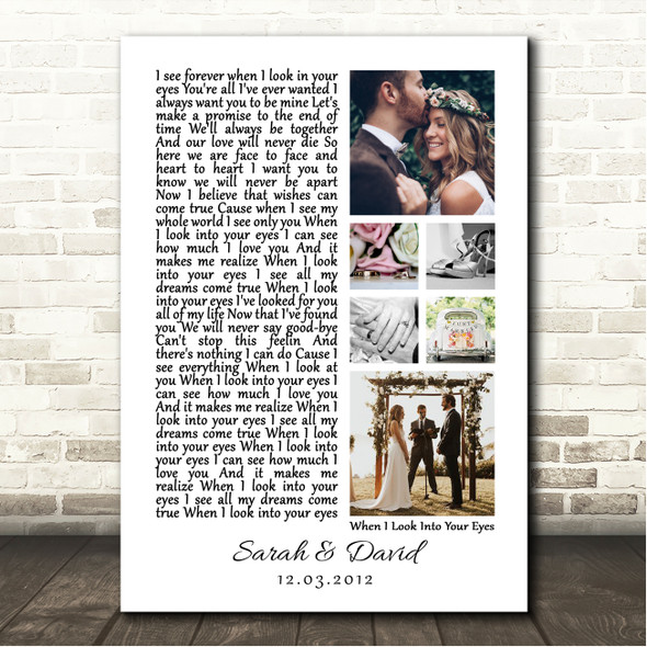 Firehouse When I Look Into Your Eyes 3 or 6 Square Wedding Photos White Side Script Song Lyric Wall Art Canvas Framed Print