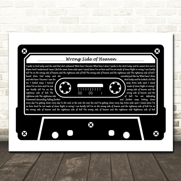 Five Finger Death Punch Wrong Side of Heaven Black & White Music Cassette Tape Song Lyric Wall Art Canvas Framed Print