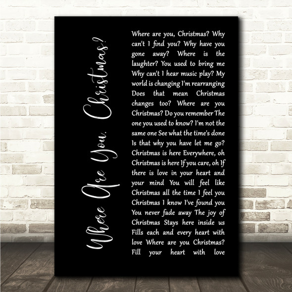 Faith Hill Where Are You, Christmas Black Script Song Lyric Wall Art Canvas Framed Print