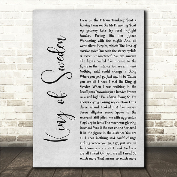 Future Islands King of Sweden Grey Rustic Script Song Lyric Wall Art Canvas Framed Print
