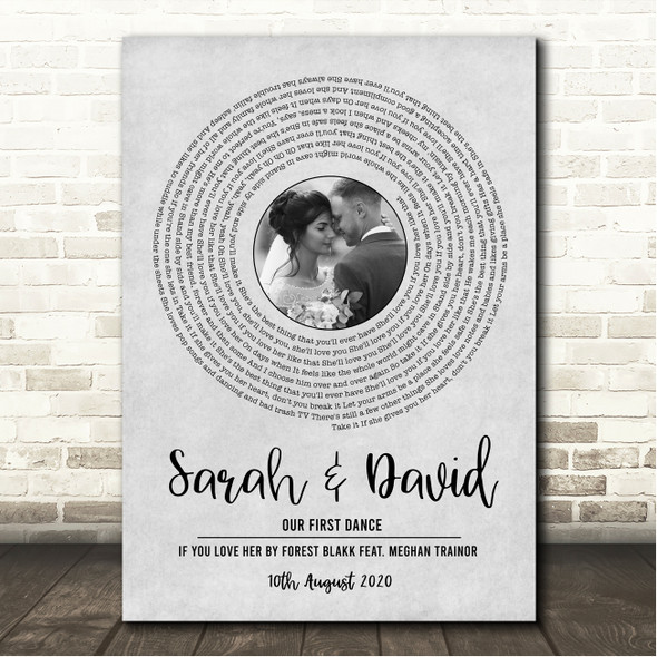 Forest Blakk If You Love Her feat. Meghan Trainor Grey Vinyl Record Wedding First Dance Photo Song Lyric Wall Art Canvas Framed Print