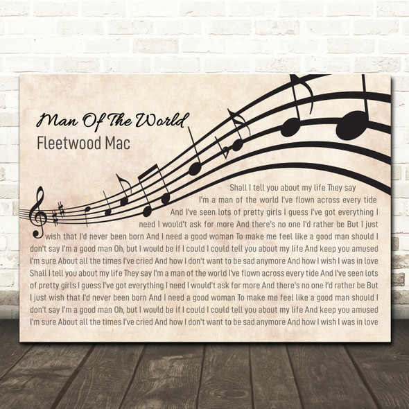Fleetwood Mac Man Of The World Landscape Wavy Music Notes Song Lyric Wall Art Canvas Framed Print