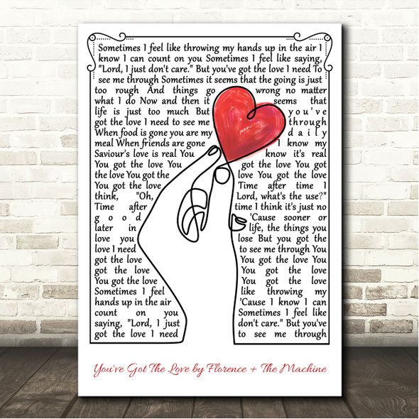 Florence + The Machine You've Got The Love Line Art Hand & Heart Song Lyric Wall Art Canvas Framed Print