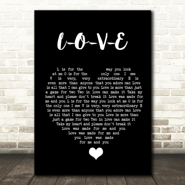 Nat King Cole L-O-V-E Black Heart Song Lyric Quote Music Print