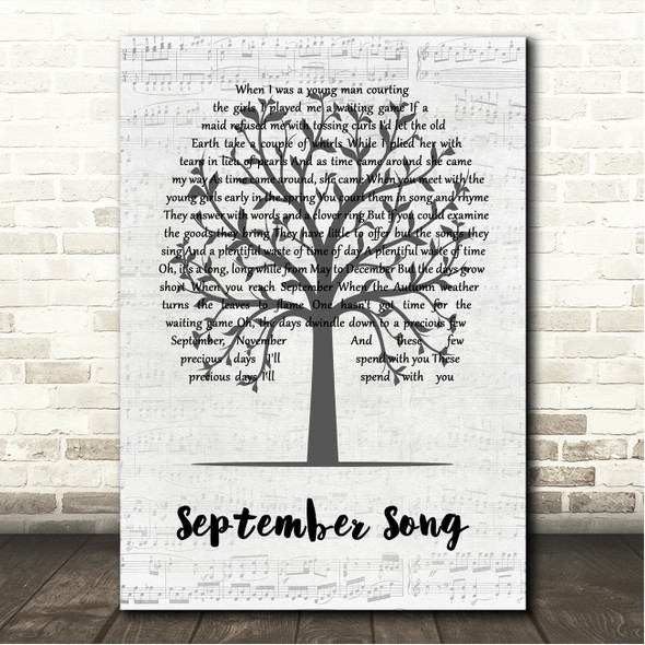 Frank Sinatra September Song Music Script Tree Song Lyric Wall Art Canvas Framed Print