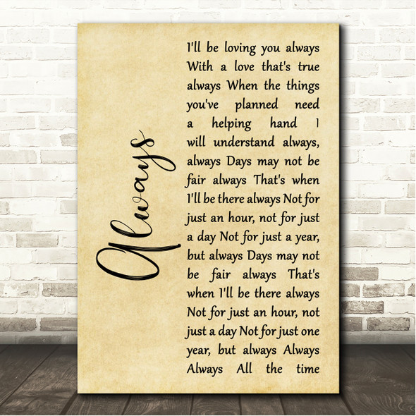 Frank Sinatra Always Rustic Script Song Lyric Wall Art Canvas Framed Print