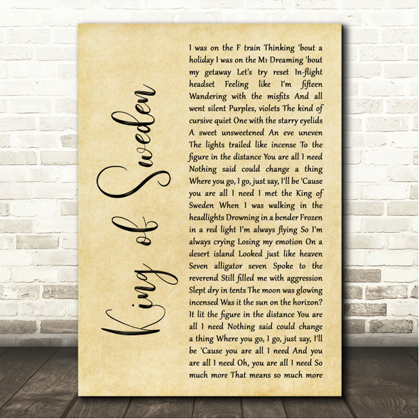 Future Islands King of Sweden Rustic Script Song Lyric Wall Art Canvas Framed Print