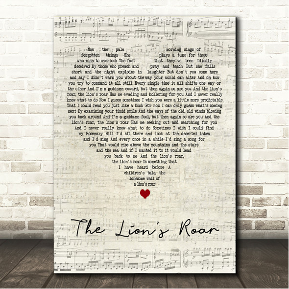 First Aid Kit The Lions Roar Script Heart Song Lyric Wall Art Canvas Framed Print