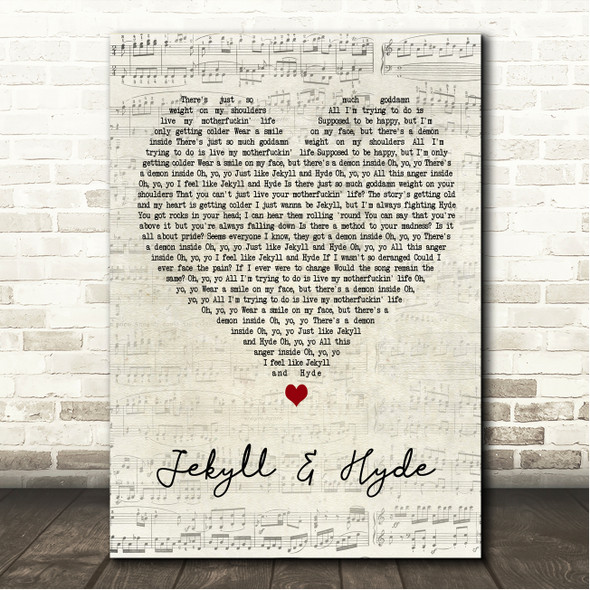 Five Finger Death Punch Jekyll and Hyde Script Heart Song Lyric Wall Art Canvas Framed Print
