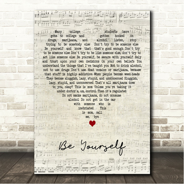 Frank Ocean Be Yourself Script Heart Song Lyric Wall Art Canvas Framed Print