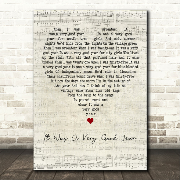 Frank Sinatra It Was A Very Good Year Script Heart Song Lyric Wall Art Canvas Framed Print