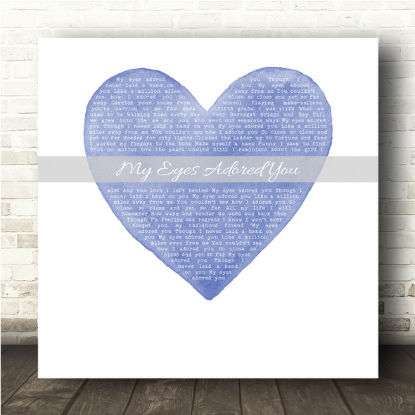 Frankie Valli My Eyes Adored You Square Blue Watercolour Heart Song Lyric Wall Art Canvas Framed Print