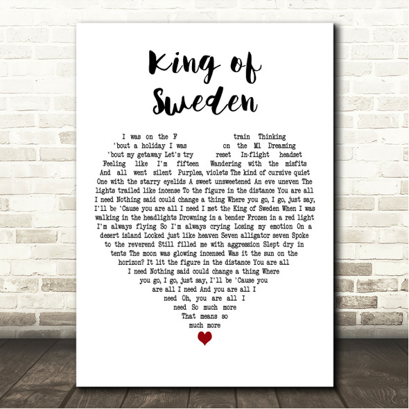 Future Islands King of Sweden White Heart Song Lyric Wall Art Canvas Framed Print