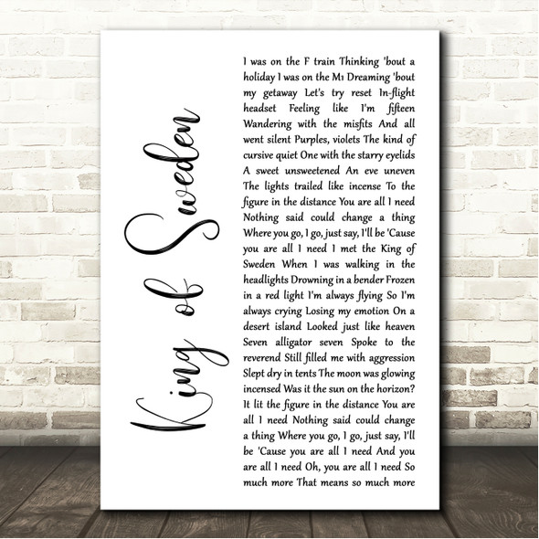 Future Islands King of Sweden White Script Song Lyric Wall Art Canvas Framed Print