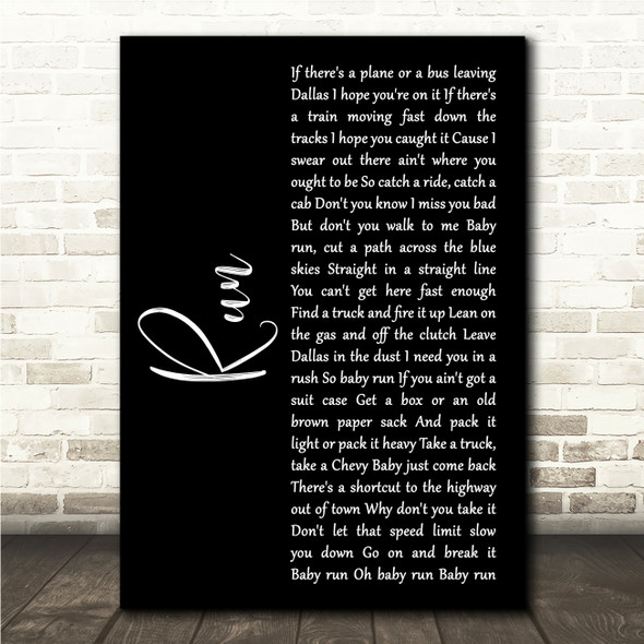 George Strait Run Black Script Song Lyric Wall Art Canvas Framed Print