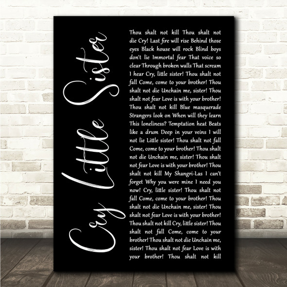 Gerard McMahon Cry Little Sister Black Script Song Lyric Wall Art Canvas Framed Print