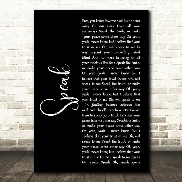 Godsmack Speak Black Script Song Lyric Wall Art Canvas Framed Print