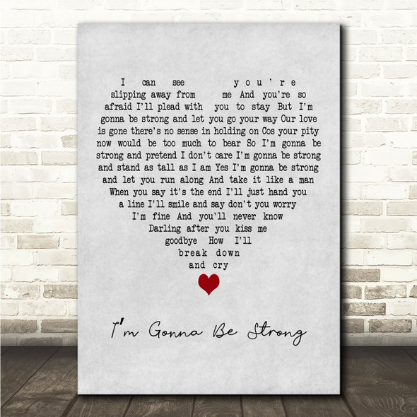 Gene Pitney Im Gonna Be Strong Grey Heart Song Lyric Wall Art Canvas Framed Print