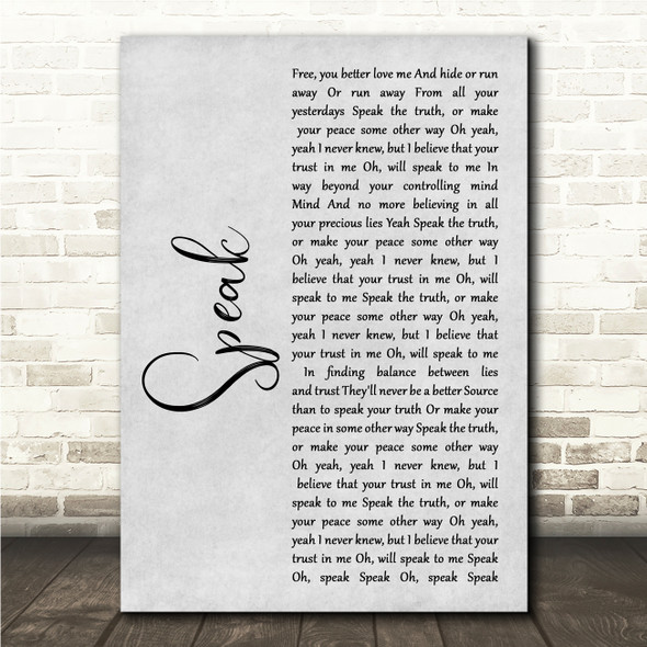 Godsmack Speak Grey Rustic Script Song Lyric Wall Art Canvas Framed Print