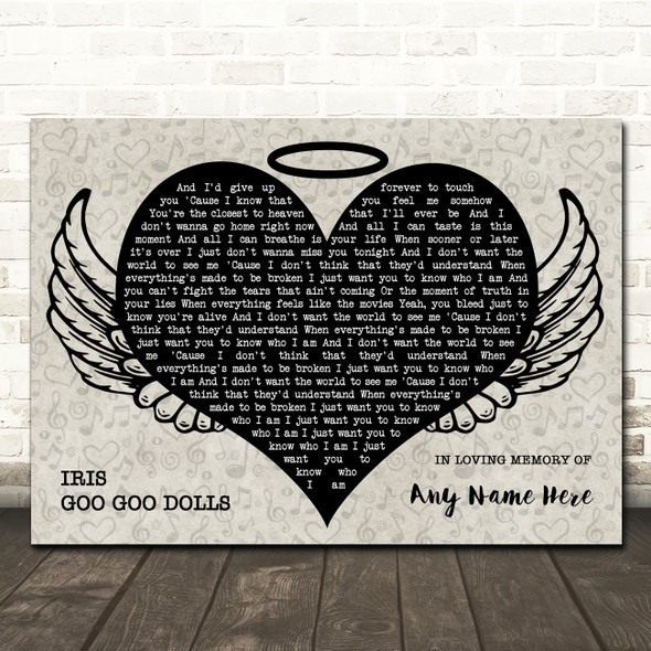 Goo Goo Dolls Iris Heart Angel Wings Halo Memorial Song Lyric Wall Art Canvas Framed Print