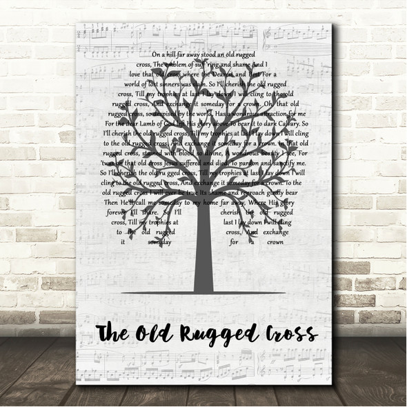 George Bennard The Old Rugged Cross Music Script Tree Song Lyric Wall Art Canvas Framed Print