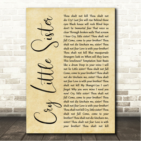 Gerard McMahon Cry Little Sister Rustic Script Song Lyric Wall Art Canvas Framed Print