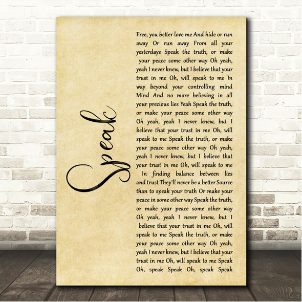 Godsmack Speak Rustic Script Song Lyric Wall Art Canvas Framed Print