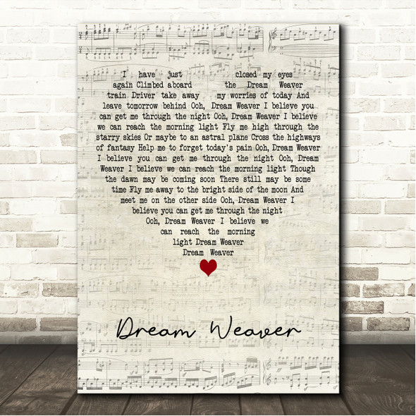 Gary Wright Dream Weaver Script Heart Song Lyric Wall Art Canvas Framed Print