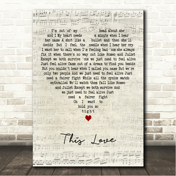Gaz Coombes This Love Script Heart Song Lyric Wall Art Canvas Framed Print