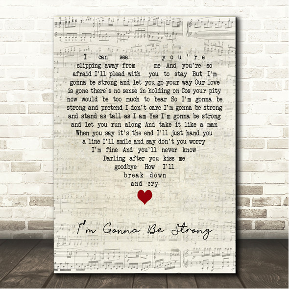 Gene Pitney Im Gonna Be Strong Script Heart Song Lyric Wall Art Canvas Framed Print