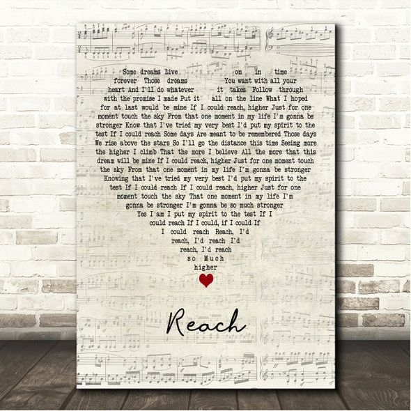 Gloria Estefan Reach Script Heart Song Lyric Wall Art Canvas Framed Print