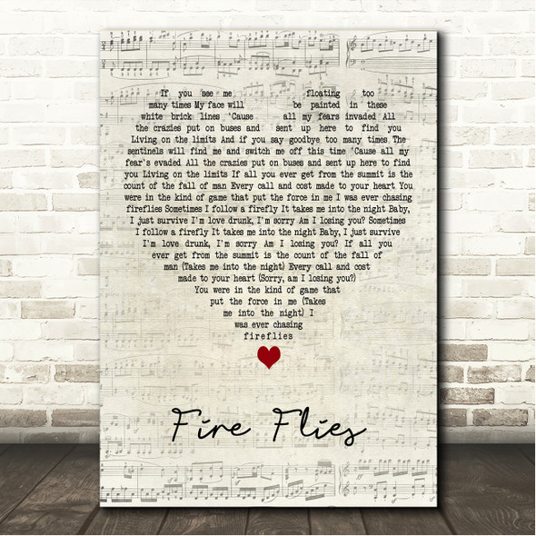 Gorillaz Fire Flies Script Heart Song Lyric Wall Art Canvas Framed Print