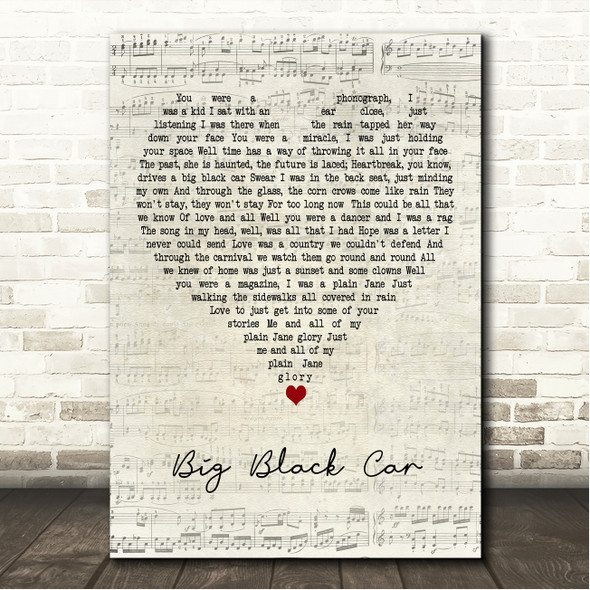 Gregory Alan Isakov Big Black Car Script Heart Song Lyric Wall Art Canvas Framed Print