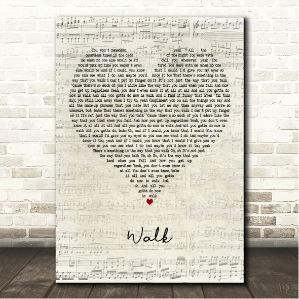 Griff Walk Script Heart Song Lyric Wall Art Canvas Framed Print