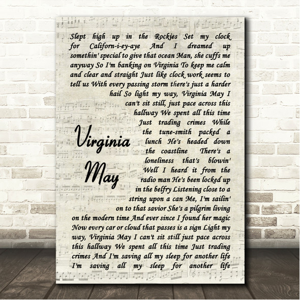 Gregory Alan Isakov Virginia May Vintage Script Song Lyric Wall Art Canvas Framed Print