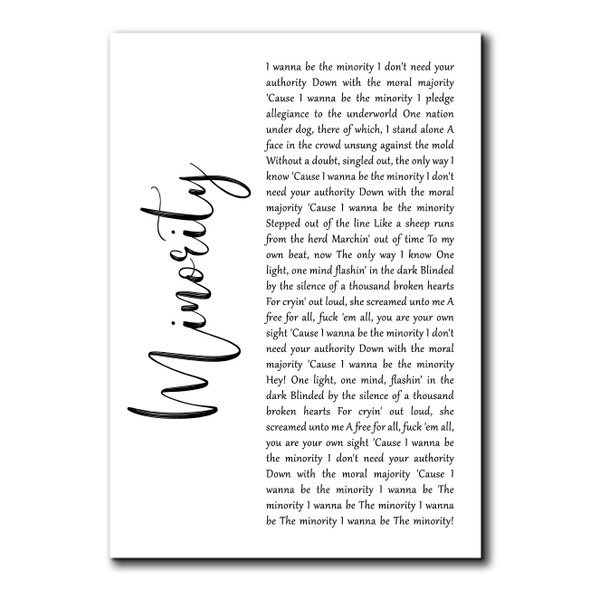 Green Day Minority White Script Song Lyric Wall Art Canvas Framed Print