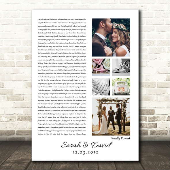 Honeyz Finally Found 3 or 6 Square Wedding Photos White Side Script Song Lyric Wall Art Canvas Framed Print